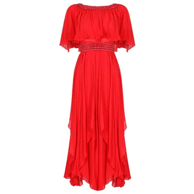 Pre-owned Ted Lapidus 1970s  Haute Couture Flame Red Silk Dress