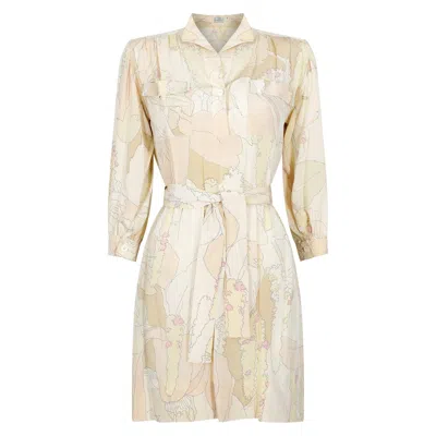 Pre-owned Ted Lapidus 1970s  Silk Shirt Dress In Sand