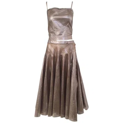 Pre-owned Ted Lapidus 1980s  Perforated Leather Top And Skirt Set In Gray