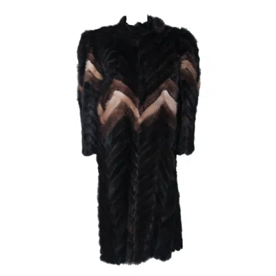 Pre-owned Ted Lapidus Chevron Mink Coat Size 6-8 In Black