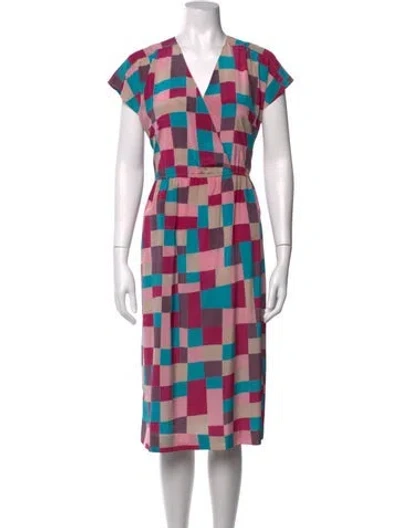 Pre-owned Ted Lapidus Colorblock Pattern Midi Length Dress In Pink