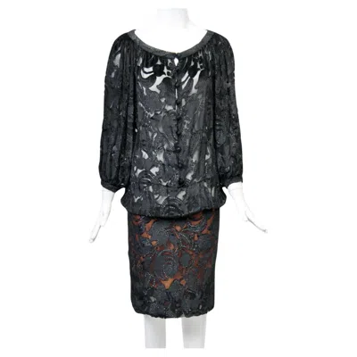 Pre-owned Ted Lapidus Devoré Velvet Cocktail Dress In Black