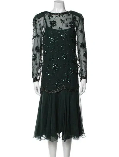 Pre-owned Ted Lapidus Floral Print Midi Length Dress In Green