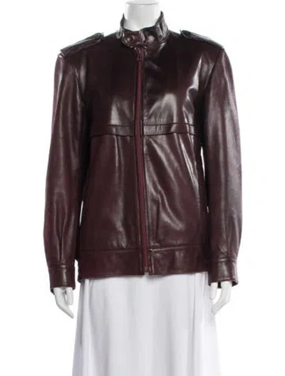 Pre-owned Ted Lapidus Leather Biker Jacket In Burgundy