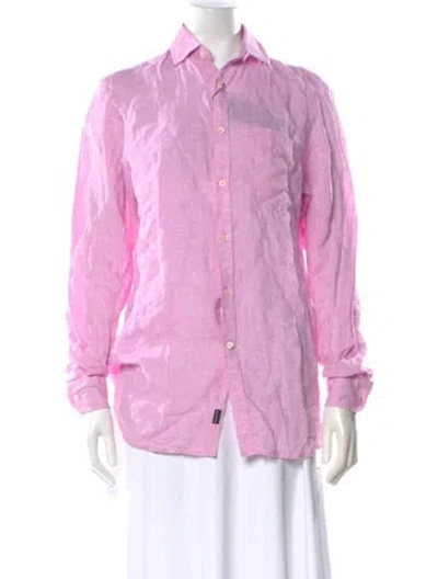 Pre-owned Ted Lapidus Linen Long Sleeve Top W/ Tags In Pink