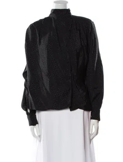Pre-owned Ted Lapidus Mock Neck Long Sleeve Blouse In Black