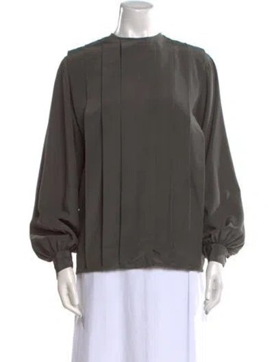 Pre-owned Ted Lapidus Mock Neck Long Sleeve Blouse In Gray