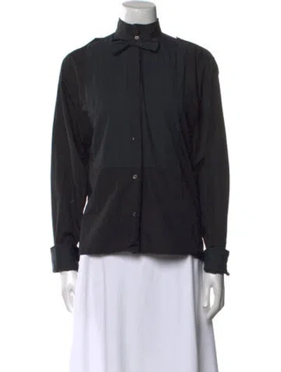 Pre-owned Ted Lapidus Mock Neck Long Sleeve Button-up Top In Black