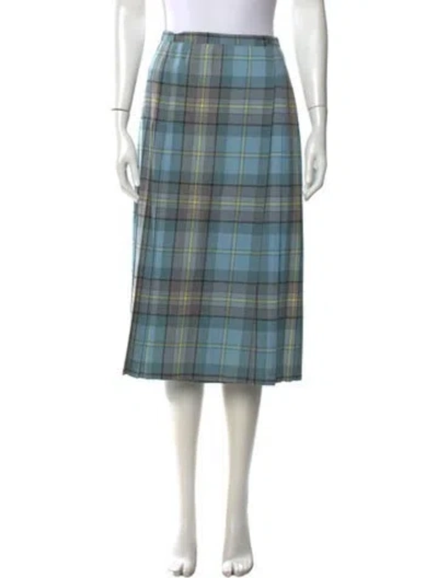 Pre-owned Ted Lapidus Plaid Print Midi Length Skirt In Blue