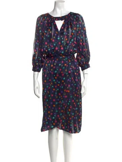 Pre-owned Ted Lapidus Polka Dot Print Midi Length Dress In Blue