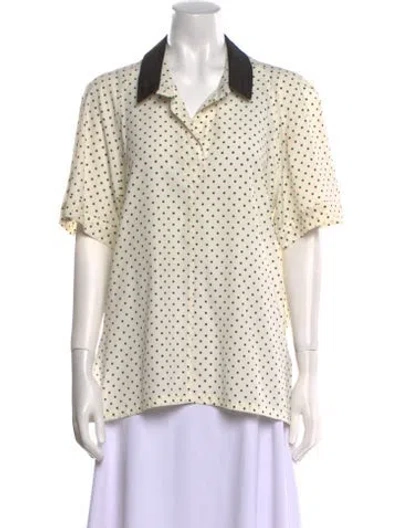 Pre-owned Ted Lapidus Polka Dot Print Short Sleeve Button-up Top In Neutral