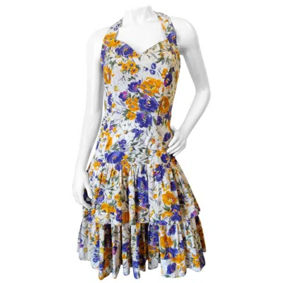 Pre-owned Ted Lapidus Rare 1980s  Paris Boutique Floral Haute Couture Dress In Sand