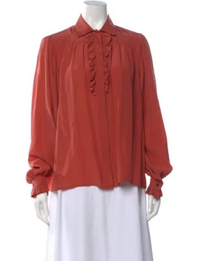 Pre-owned Ted Lapidus Silk Long Sleeve Blouse In Orange