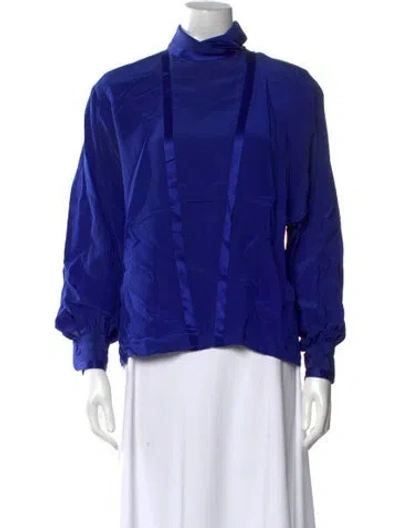 Pre-owned Ted Lapidus Silk Mock Neck Blouse In Blue