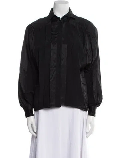 Pre-owned Ted Lapidus Silk Mock Neck Button-up Top In Black