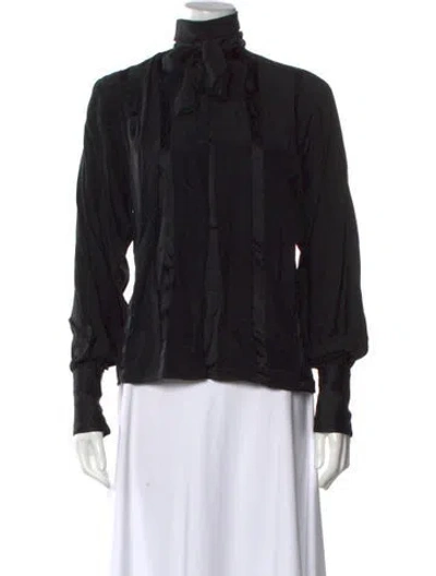 Pre-owned Ted Lapidus Silk Mock Neck Top In Black