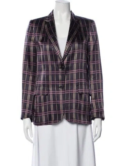 Pre-owned Ted Lapidus Silk Plaid Print Blazer In Purple