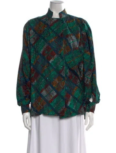 Pre-owned Ted Lapidus Silk Plaid Print Top In Green