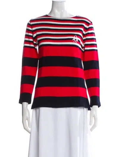 Pre-owned Ted Lapidus Striped Bateau Neckline Sweater In Red
