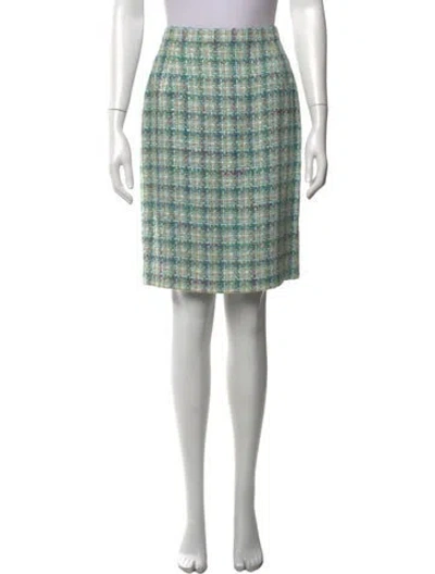 Pre-owned Ted Lapidus Tweed Pattern Mini Skirt In Green