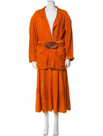 Pre-owned Ted Lapidus Vintage Suede Skirt Set In Orange