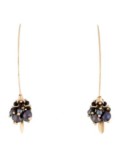 Pre-owned Ted Muehling 14k Dyed Cultured Pearl & Mother-of-pearl Cluster Small Hoop Earrings In Multi