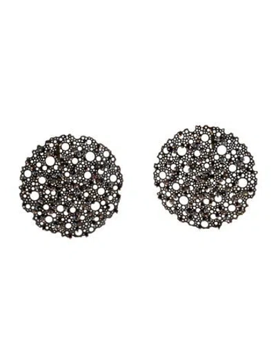 Pre-owned Ted Muehling 14k Onyx, Hematite & Diamond Queen Anne's Lace Earrings In Multi