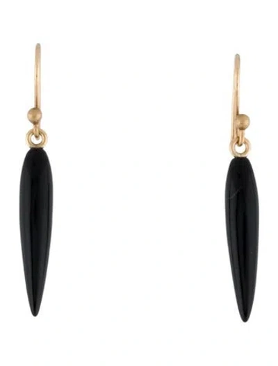 Pre-owned Ted Muehling 14k Onyx Stone Rice Drop Earrings In Multi