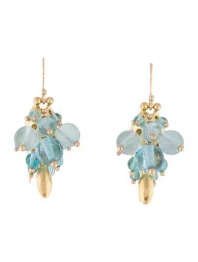 Pre-owned Ted Muehling 18k Aquamarine & Topaz Bug Cluster Earrings In Multi