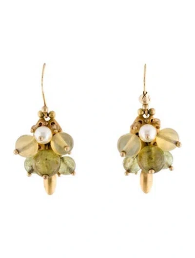 Pre-owned Ted Muehling Pearl, Opal & Garnet Bug Cluster Drop Earrings In Multi