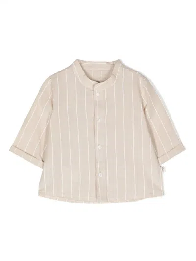 Teddy &amp; Minou Babies' Pinstripe Linen Blend Shirt In Brown