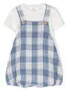 TEDDY &AMP; MINOU TWO-PIECE SET WITH DUNGAREES IN WHITE AND BLUE