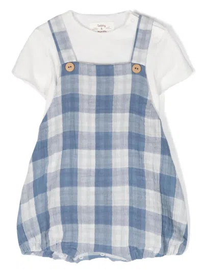 Teddy &amp; Minou Babies' Two-piece Set With Dungarees In White And Blue