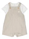 TEDDY &AMP; MINOU TWO PIECE SET WITH STRIPED DUNGAREES IN BEIGE