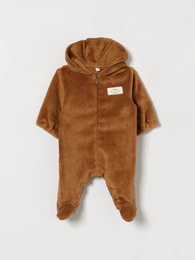 Teddy & Minou Baby Hooded Fleece All-in-one With Feet In Brown