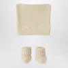 Teddy & Minou Beige Knit Set With Hat And Shoes In Neutral