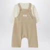 Teddy & Minou Beige Outfit With Corduroy Overalls In Neutral