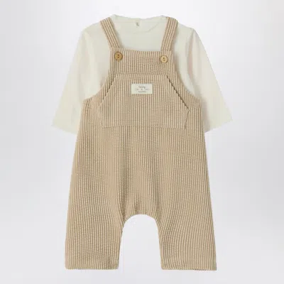 Teddy & Minou Beige Outfit With Corduroy Overalls In Neutral