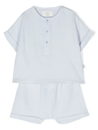 Teddy & Minou Babies' Button-plaque Cotton Tracksuit Set In Blue
