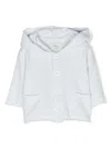 Teddy & Minou Button-up Cotton Hooded Jacket In Blue