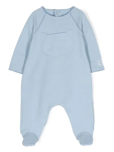 Teddy & Minou Babies' Cat-appliqué Long-sleeve Bodysuit In Blue