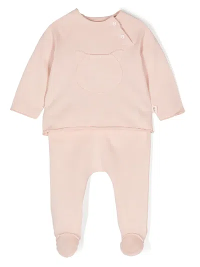 Teddy & Minou Babies' Cat-embroidered Cotton Trousers Set In Pink