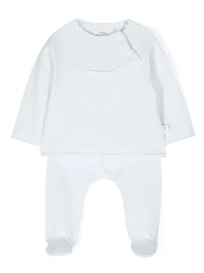Teddy & Minou Babies' Cat-patch Pajama Set In Blue