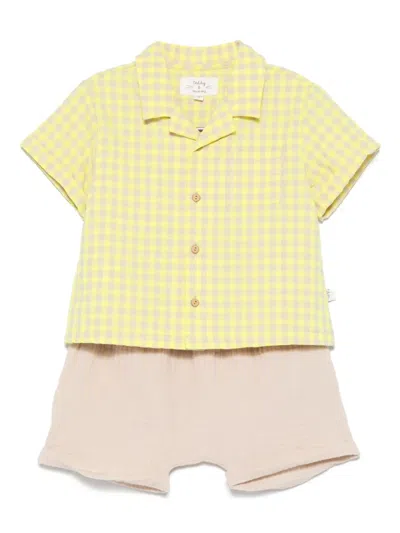 Teddy & Minou Babies' Checked Short And Shirt Set In Brown