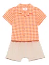Teddy & Minou Checked Short And Shirt Set In Neutrals