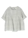 Teddy & Minou Checkerboard Print Empire Blouse In Green