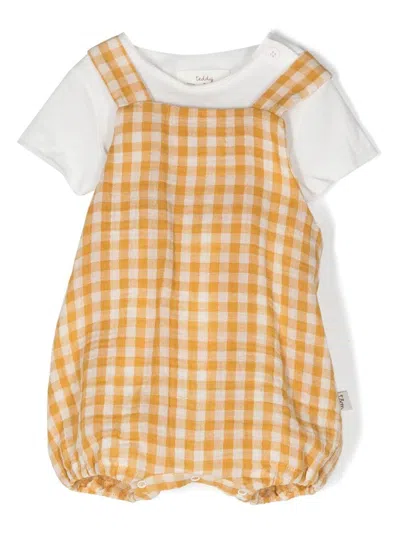 Teddy & Minou Babies' Checkerboard Romper Set In Yellow