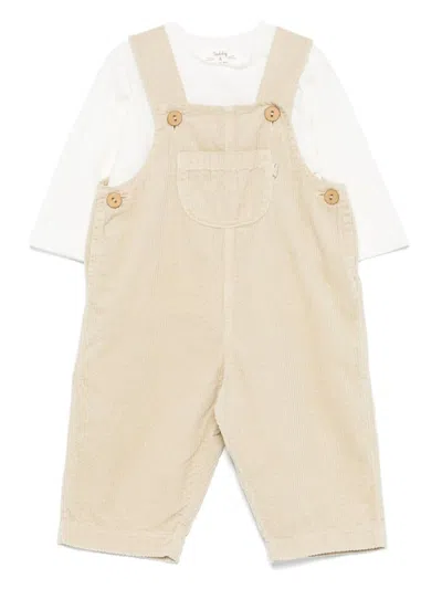 Teddy & Minou Babies' Corduroy Dungaree Set In Neutrals