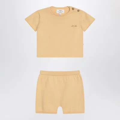 Teddy & Minou Cotton Mini Outfit Set With Metal Accents In Yellow