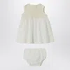 Teddy & Minou Cream-colored Openwork Knit Dress With Voile In White